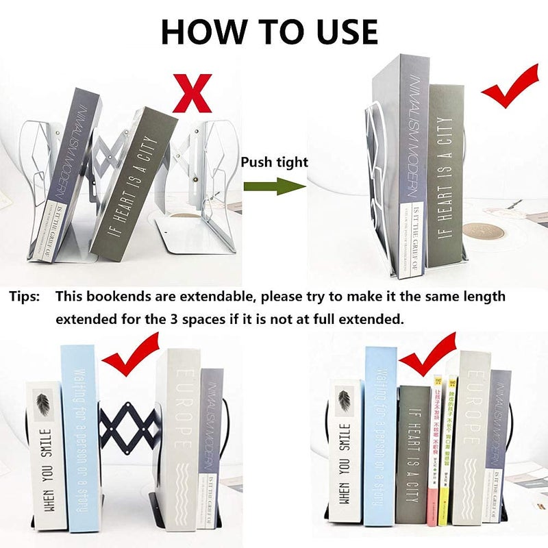 Gardesk Adjustable Bookends Metal Book Ends for Heavy Book Holder Heavy Duty Bookends Nonskid Bookcase Desktop Book Organizer Binder Holder - Image 5